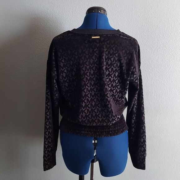 MICHAEL Michael Kors All Over Logo Velour Top Women’s Size XS - Black - Picture 3 of 7